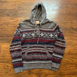 Ruff Hewn 100% Cotton Men's Multicolor Patterned Hooded Sweater Fair Isle